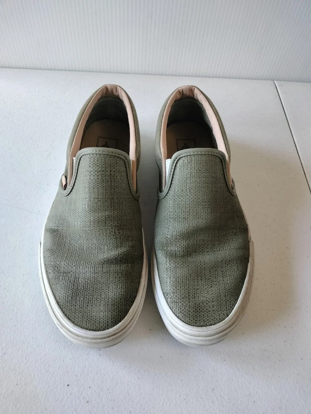 Vans Classic Slip On Textured Green Sneakers Mens 9 / Womens 10.5 Travel Comfort